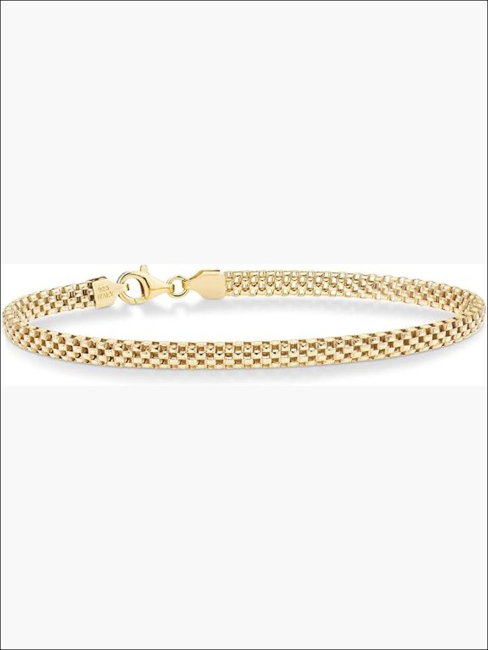 18K Gold Plated 925 Sterling Silver Italian 4mm Mesh Link Chain Bracelet